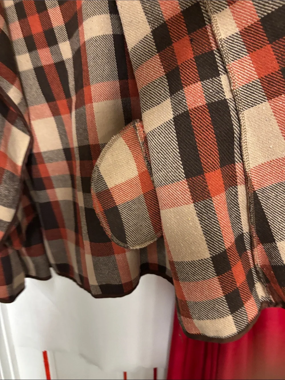 Plaid Hooded Sleeveless Vest in Brown, Orange & Cream,24” pit to pit